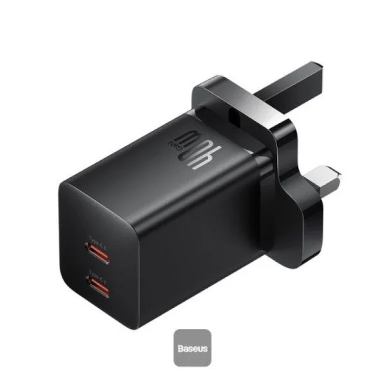 Os-Baseus Gan5 Pro Fast Charger C+C 40W Uk Cluster Black